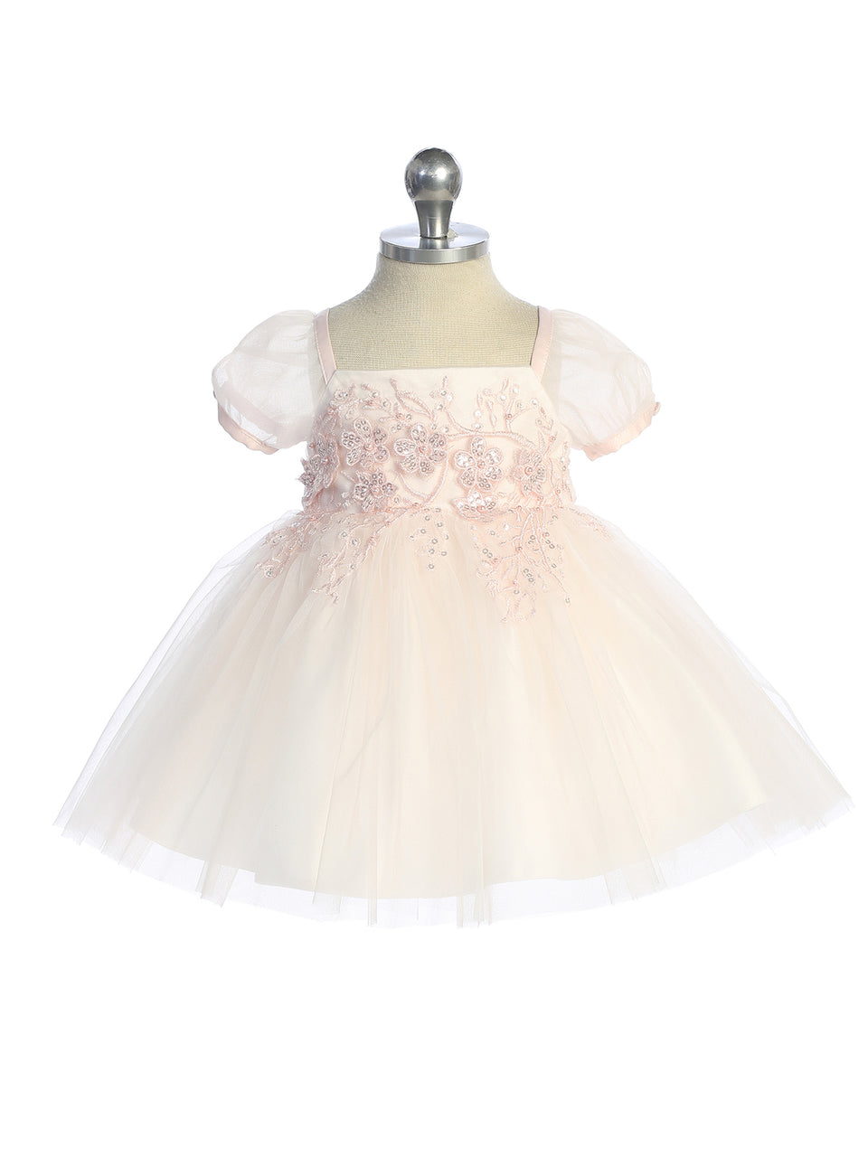 Blush Baby Girls Floral Embroidered Bodice with Puff Sleeves