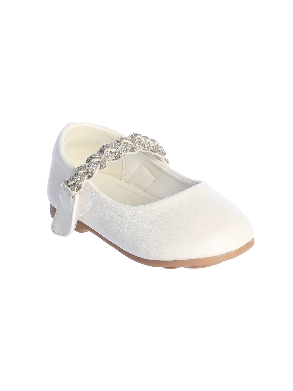Ivory Baby Girls Matte Shoe with Braided Rhinestone Strap