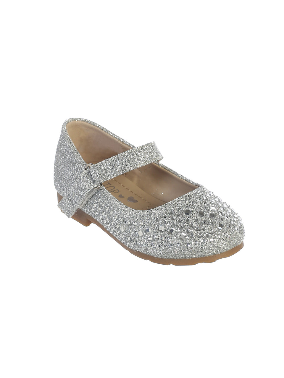 Silver Girls Metallic Flats with Sparkling Rhinestones.