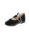 Black Baby Girls Patent Leather Flats with a Double Rhinestone Strap