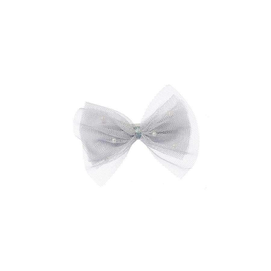Gray Shimmery Mesh Bow Hair Clip