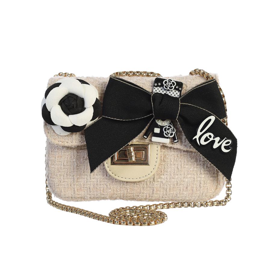 NUDE-BLACK TWEED PURSE WITH BOW