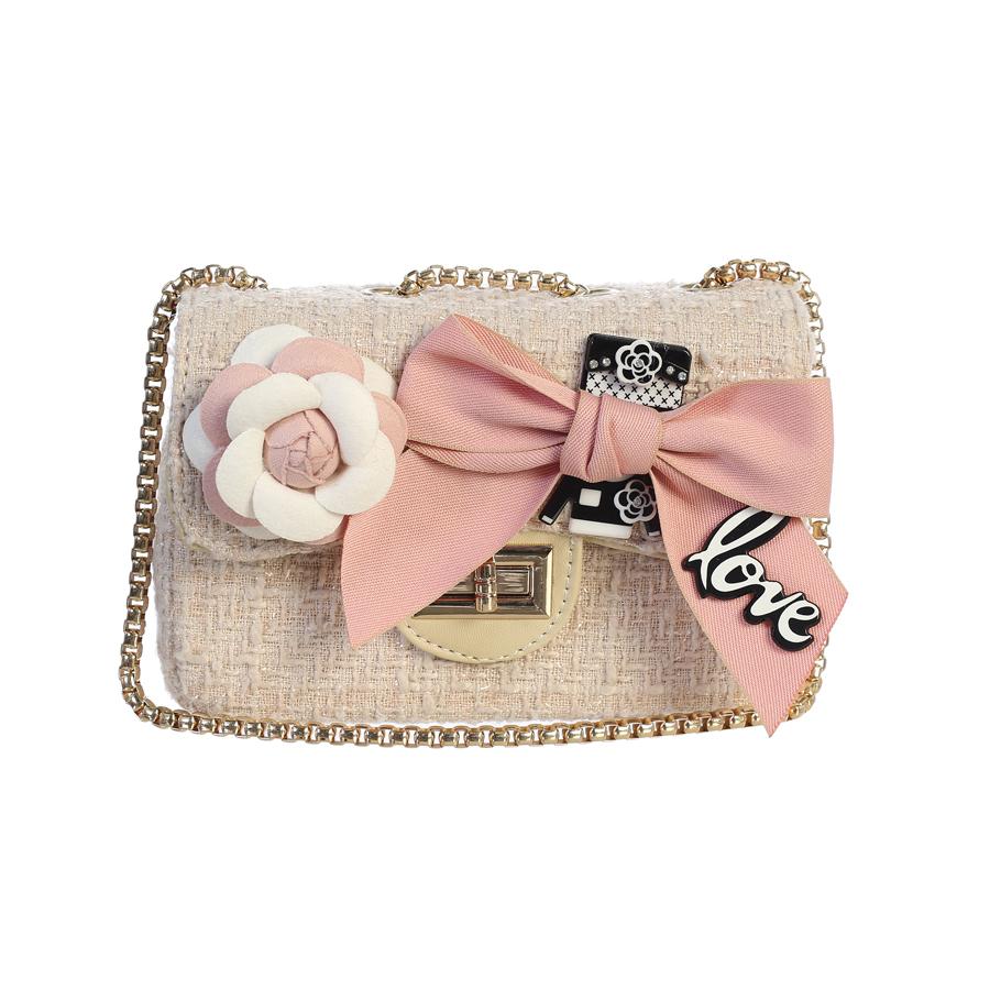 NUDE-PINK TWEED PURSE WITH BOW