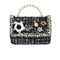 BLACK TWEED PURSE WITH PEARL HANDLE