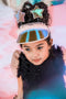 Glittery iridescent Visor with Two Glittery Stars and Shimmery Tulle Accent