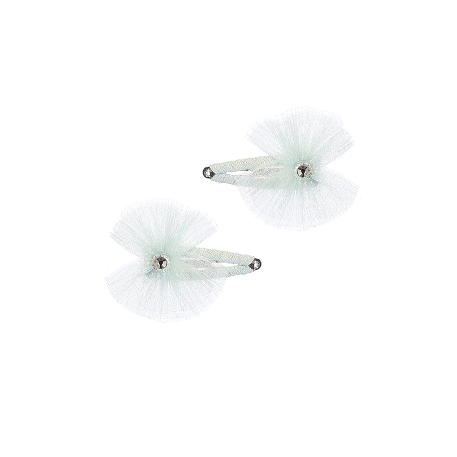 Aqua Tulle Bow Hair Clip Set