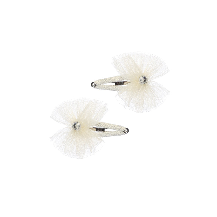 Ivory Tulle Bow Hair Clip Set