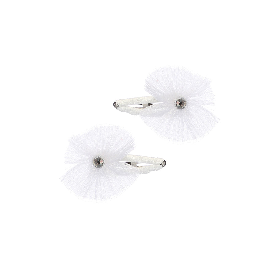 White Tulle Bow Hair Clip Set