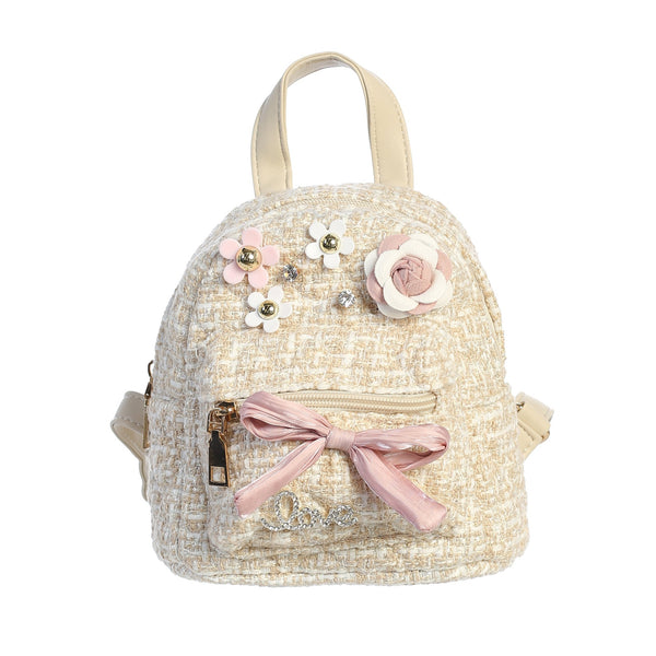 NUDE TWEED BACKPACK WITH FLOWERS