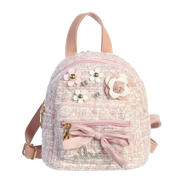 PINK TWEED BACKPACK WITH FLOWERS