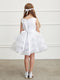 White Girls Dress with Waffle Pattern Shimmering Glitter Bodice and Layered Tulle Skirt with Hose Hair Hem