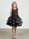 White Girls Dress with Waffle Pattern Shimmering Glitter Bodice and Layered Tulle Skirt with Hose Hair Hem