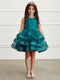 White Girls Dress with Waffle Pattern Shimmering Glitter Bodice and Layered Tulle Skirt with Hose Hair Hem