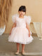 Red Girls Mesh and Glitter Lace Bodice Dress with Fluffy Sleeves