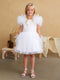 Red Girls Mesh and Glitter Lace Bodice Dress with Fluffy Sleeves