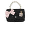 Pink Adorable Tweed with Sequin Flap Bag with Large Bow and Pearl Handle