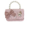 Pink Adorable Tweed with Sequin Flap Bag with Large Bow and Pearl Handle