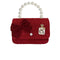 Pink Adorable Tweed with Sequin Flap Bag with Large Bow and Pearl Handle
