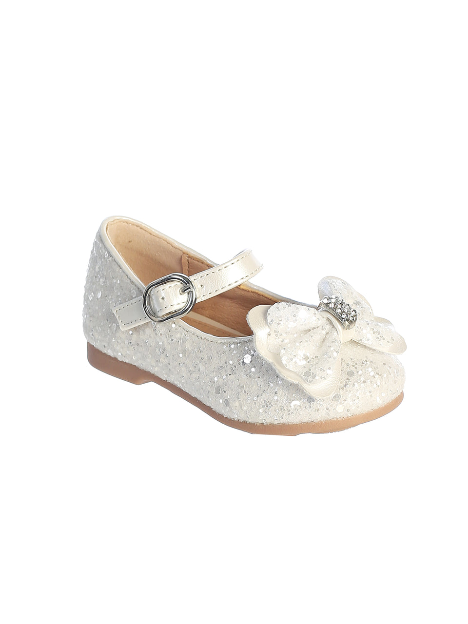Gold Baby Girls Adorable Glitter Flats with a Bow Accent and Buckle Closure