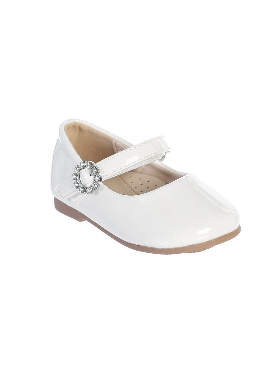 Ivory Baby Girls Patent Leather Shoes with Rhinestone Buckle shopdearellie Ivory Baby Girls Patent Leather Shoes with Rhinestone Buckle shopdearellie