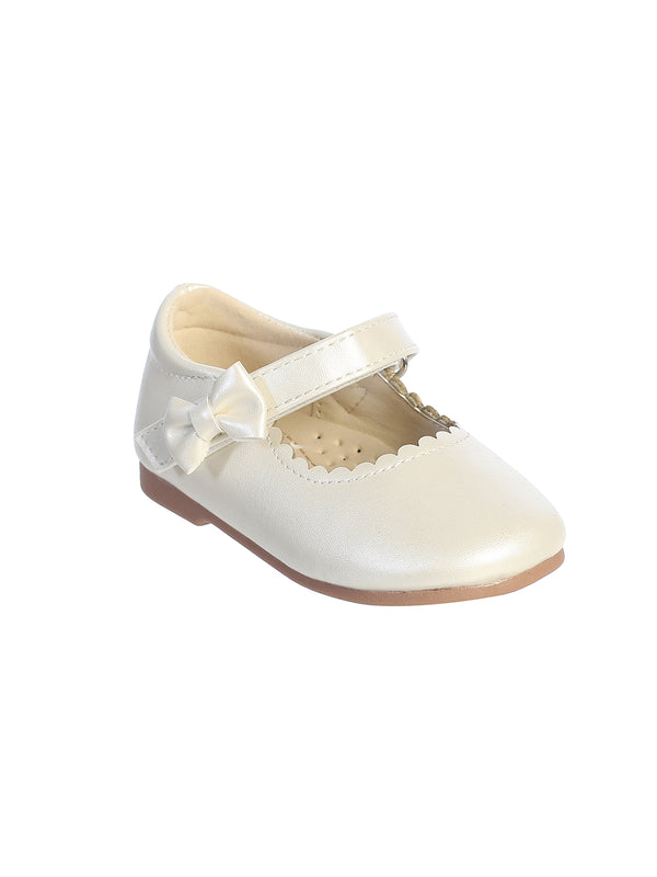 Ivory Baby Girls Matte Scalloped Shoe with Velcro Strap