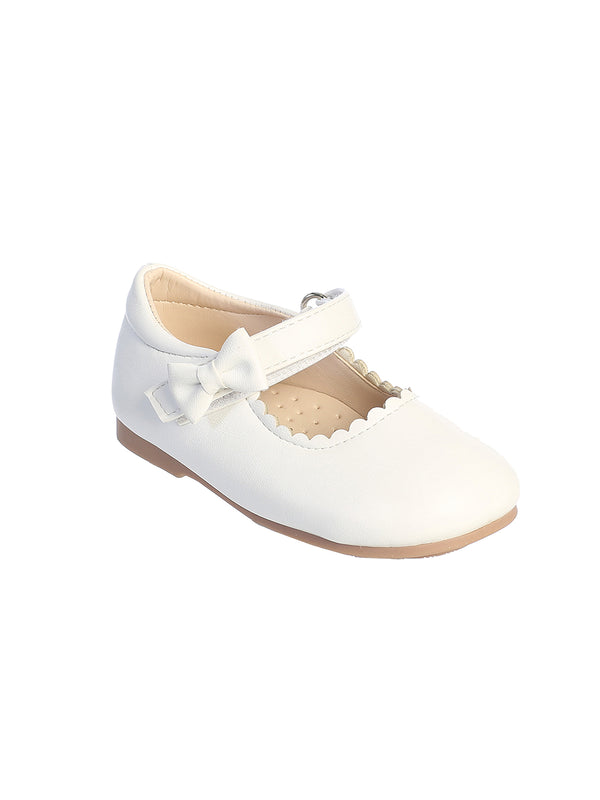 White Baby Girls Matte Scalloped Shoe with Velcro Strap