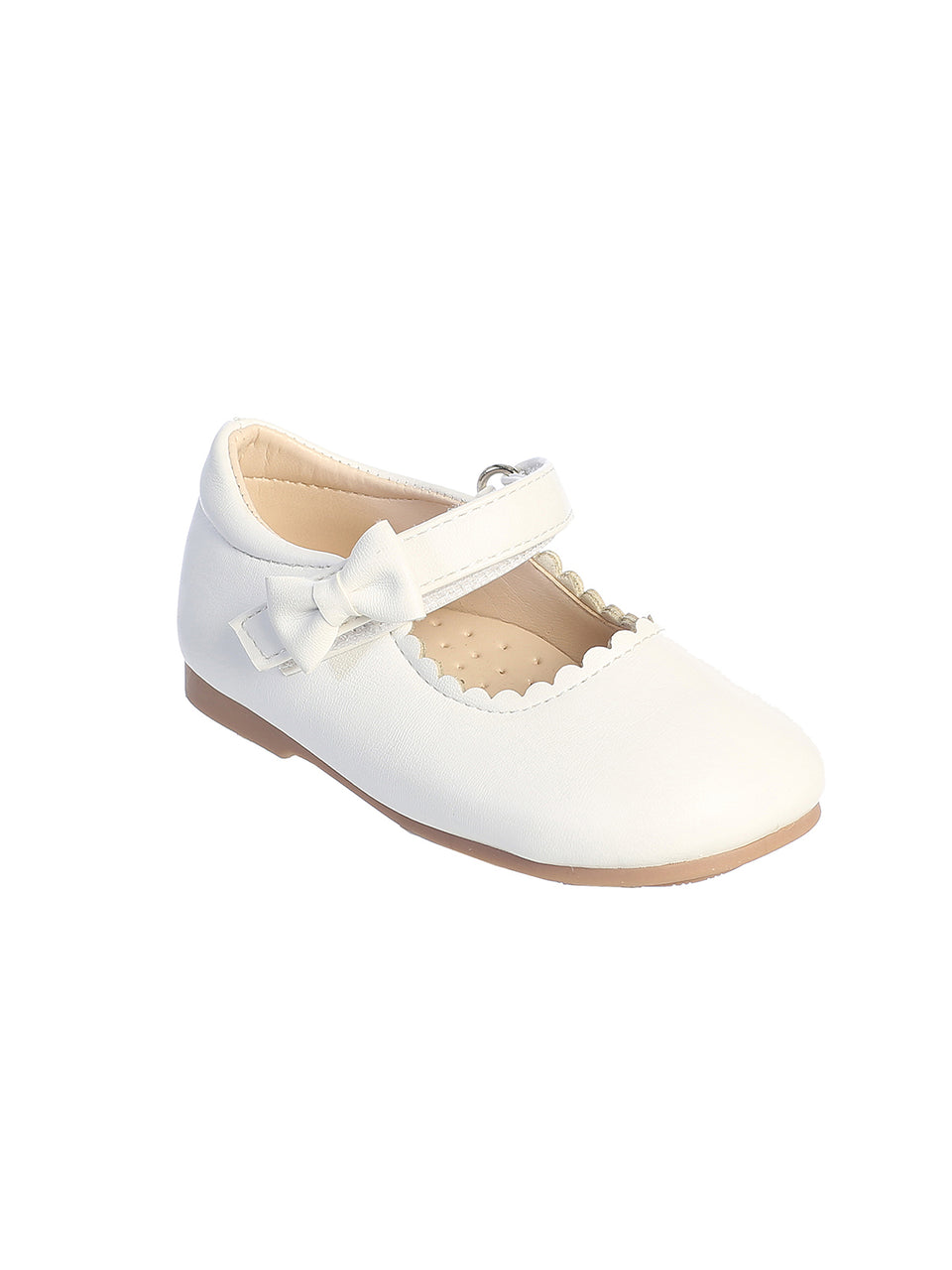 White Baby Girls Matte Scalloped Shoe with Velcro Strap
