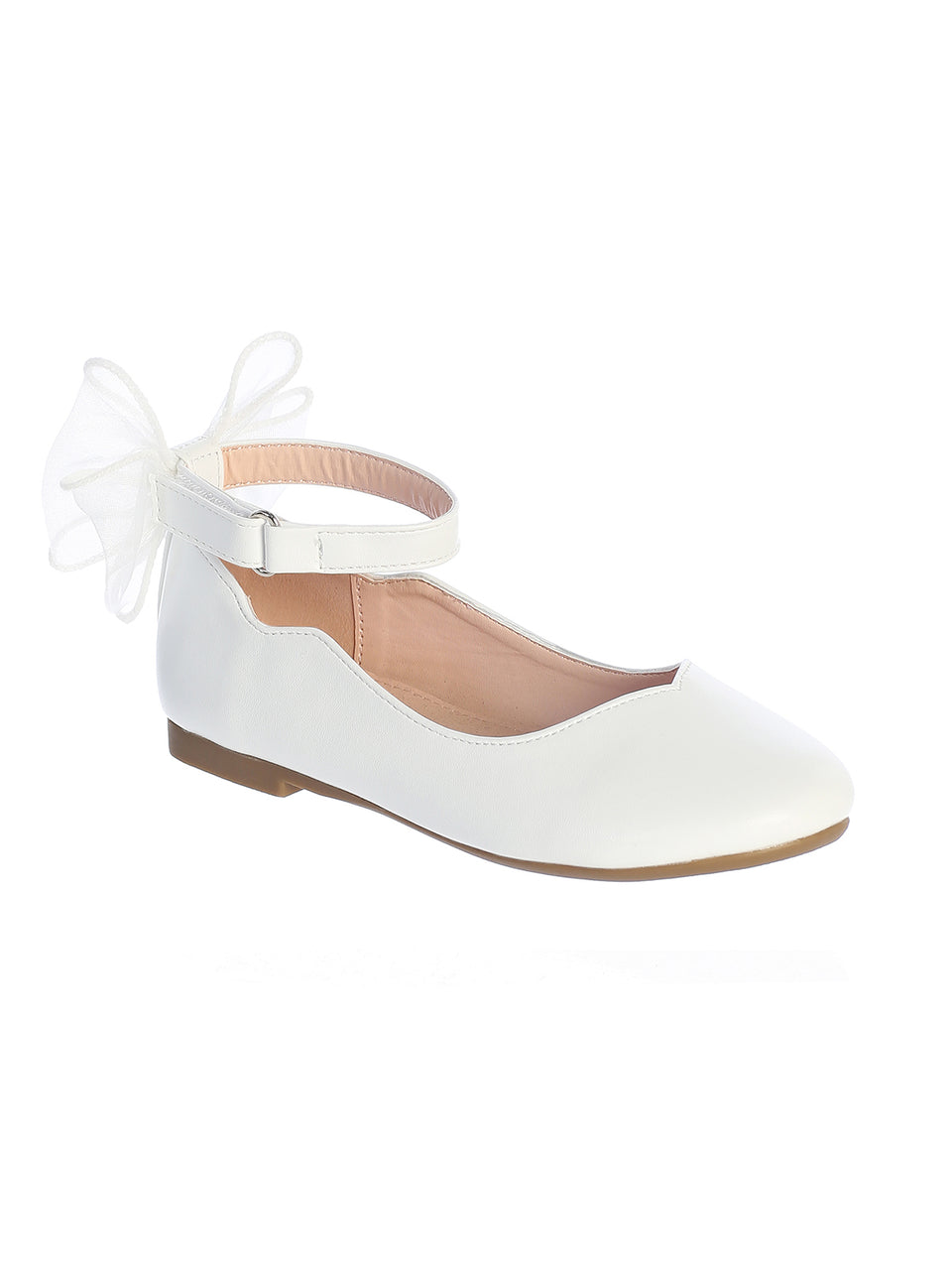 Ivory Girls Matte Flats with a Large Organza Bow Accent