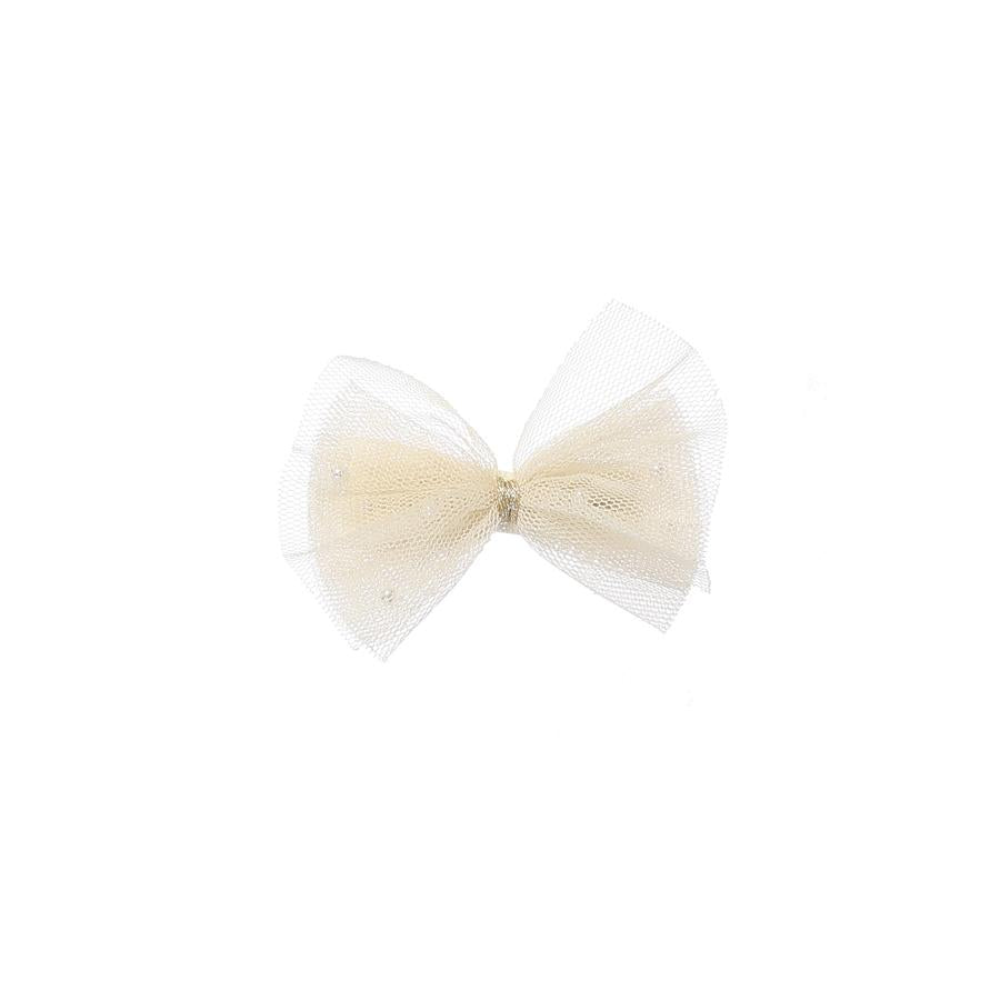 Ivory Shimmery Mesh Bow Hair Clip