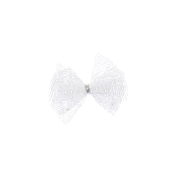 White Shimmery Mesh Bow Hair Clip