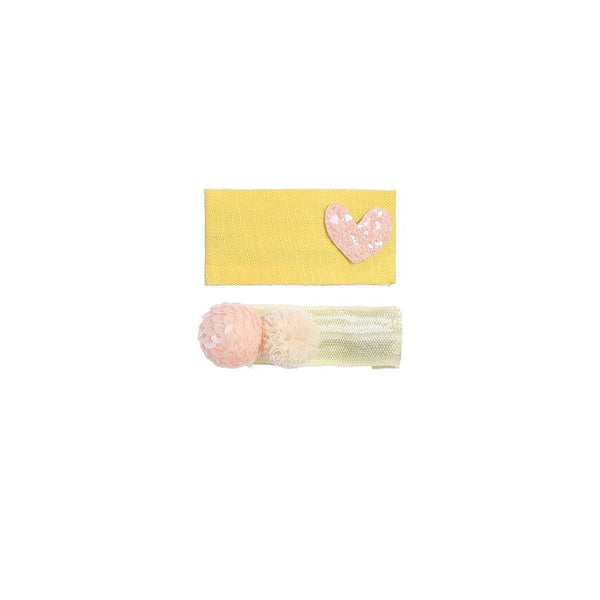 Yellow Heart & Pom Pom 2 Clip Set