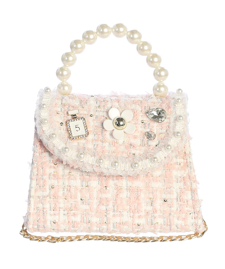 Tweed Purse with Pearl and Charm Accents