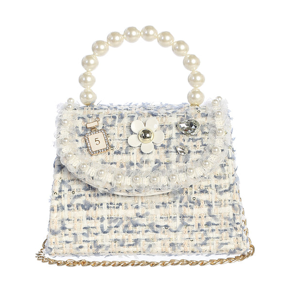 Tweed Purse with Pearl and Charm Accents