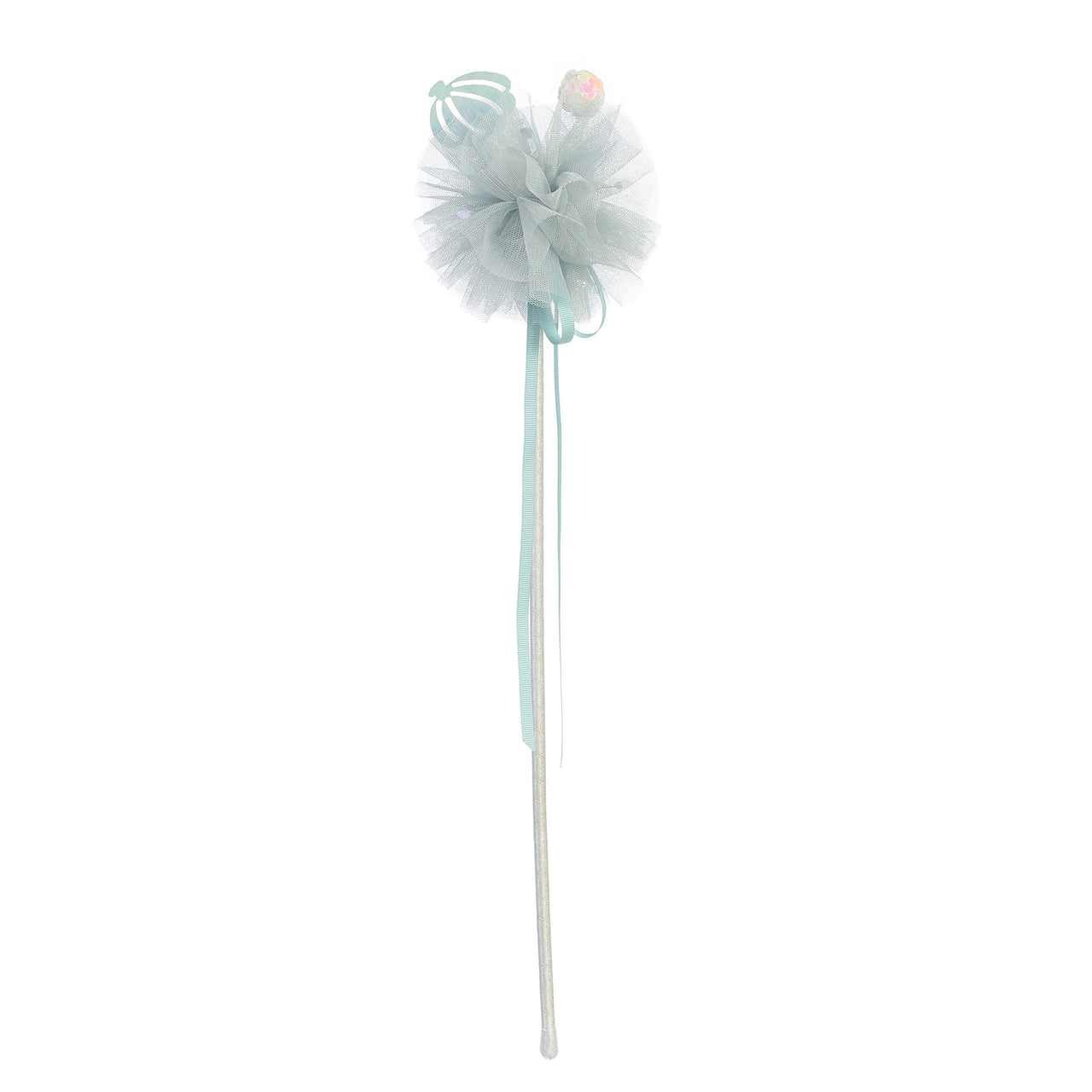 Under the Sea Tulle Wand with Single Pom Pom and Iridescent Multicolored Sea Animal Accent